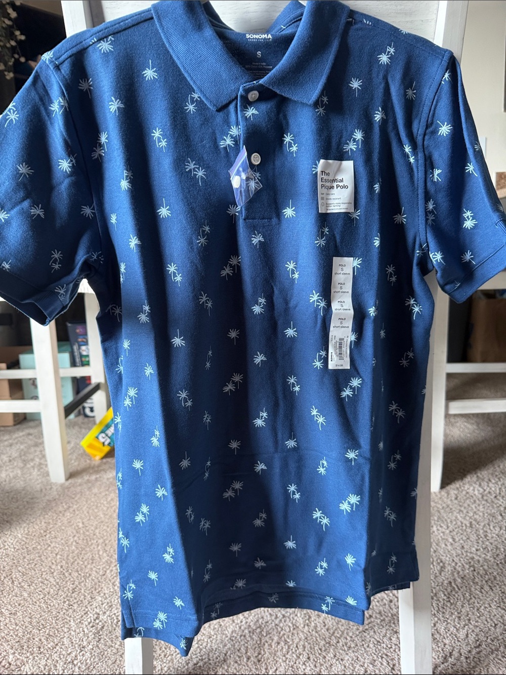 Sonoma Navy Polo with Light Blue Palm Print